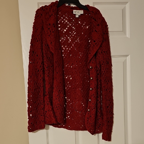 Lana Lee Sweaters - Lana Lee Open-Knit Red Button-Front Cardigan